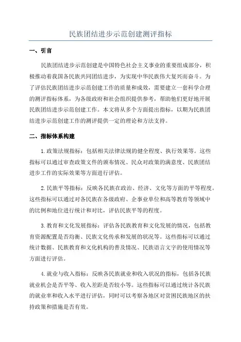 民族团结进步示范创建测评指标