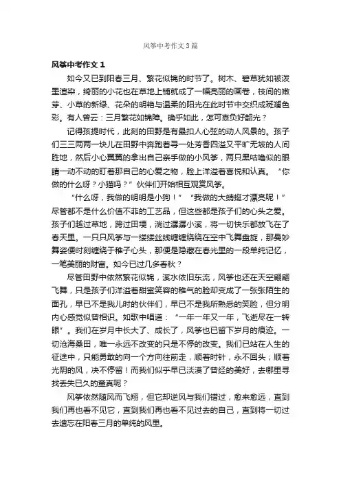 风筝中考作文3篇