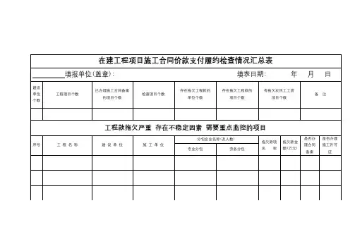 在建工程项目施工合同价款支付履约检查情况汇总表【模板】