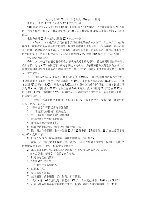 2020年电信分公司2019年工作总结及2020年工作计划