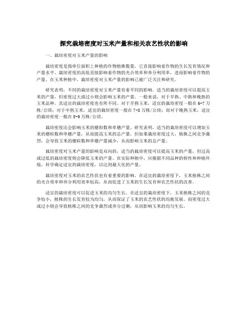 探究栽培密度对玉米产量和相关农艺性状的影响