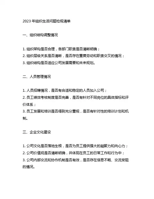 2023年组织生活问题检视清单