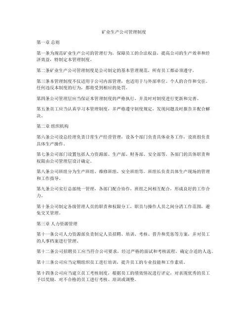 矿业生产公司管理制度