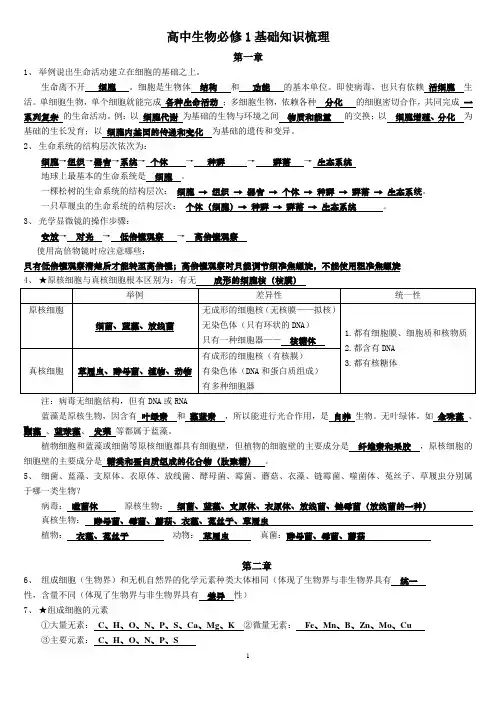 高中生物必修1基础知识梳理(带答案)