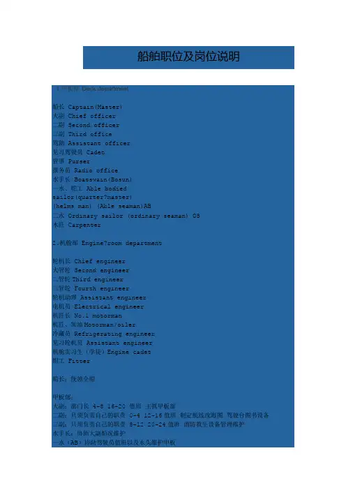 船舶职位及岗位说明
