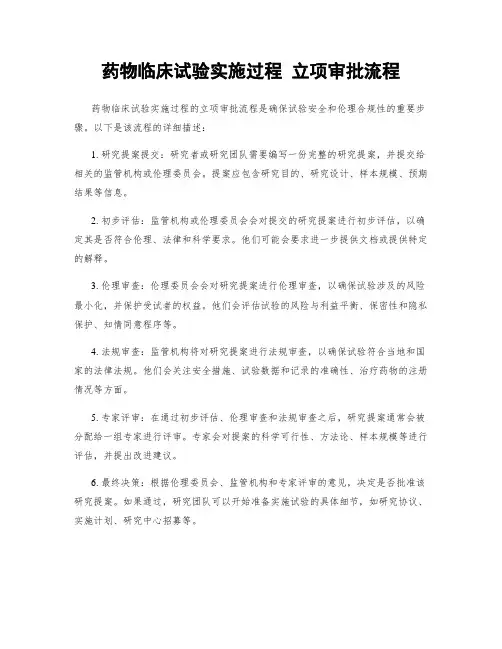 药物临床试验实施过程 立项审批流程