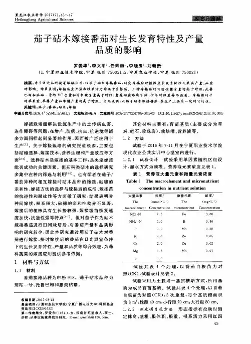 茄子砧木嫁接番茄对生长发育特性及产量品质的影响