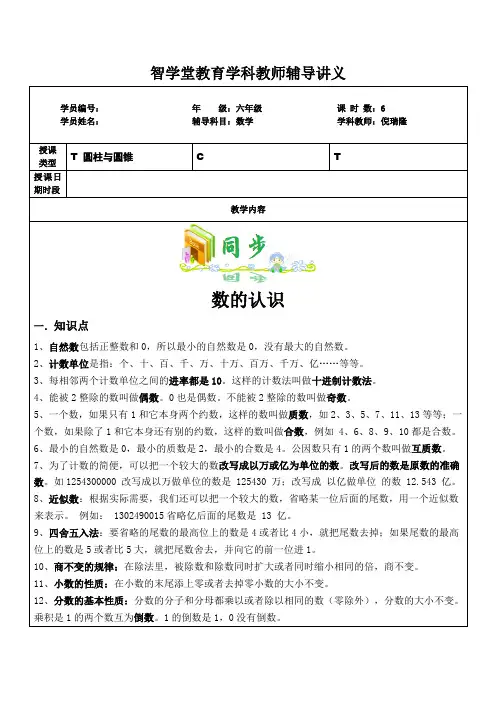 北师大版小升初数学总复习