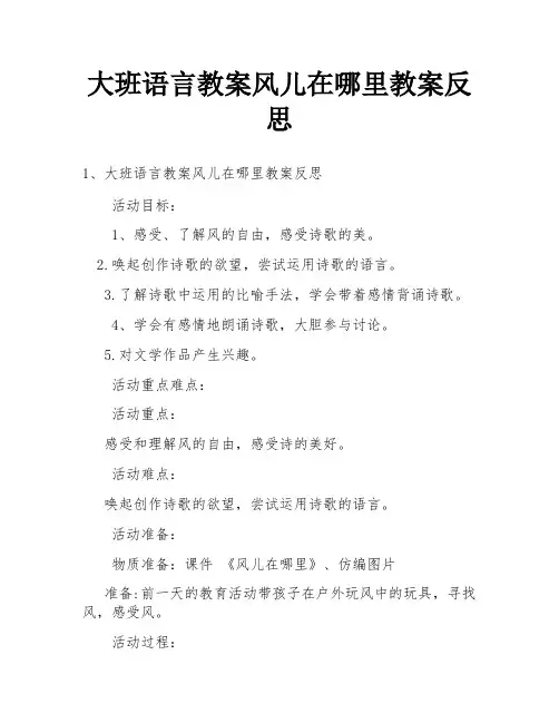 大班语言教案风儿在哪里教案反思