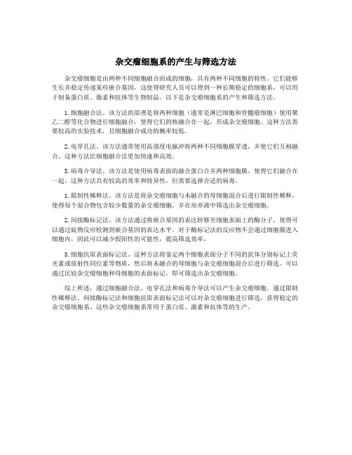 杂交瘤细胞系的产生与筛选方法