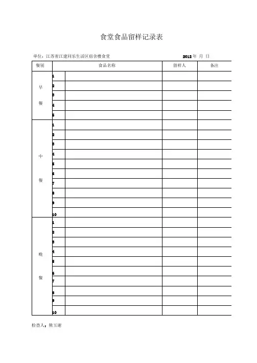 食堂食品留样记录表