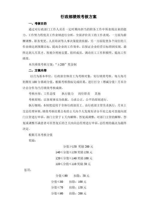 行政部绩效考核方案