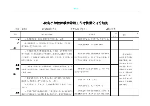 教师教学常规工作考核量化评分细则