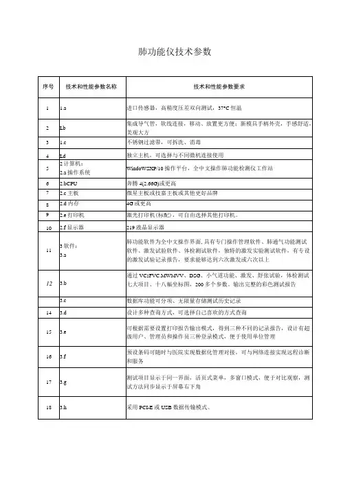 肺功能仪技术参数