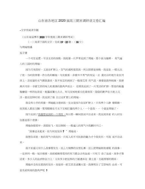 山东省各地区2020届高三期末语文卷精编-文学类阅读专题