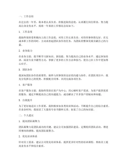 工作总结及个人建议