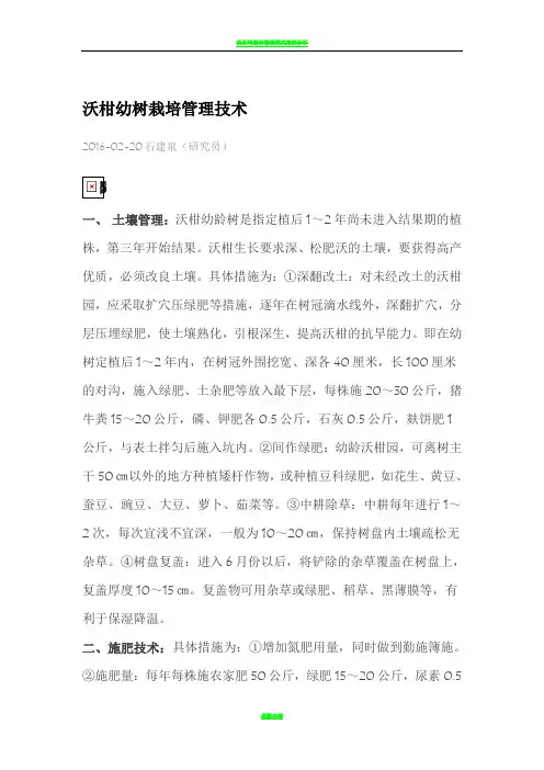 沃柑幼树栽培管理技术