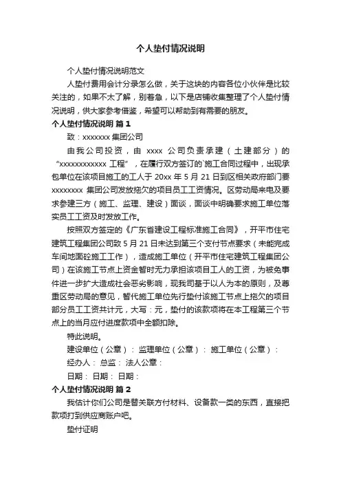 个人垫付情况说明