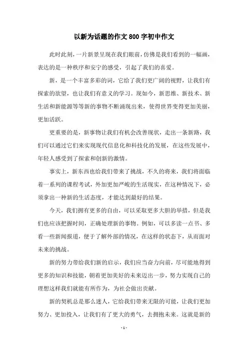 以新为话题的作文800字初中作文