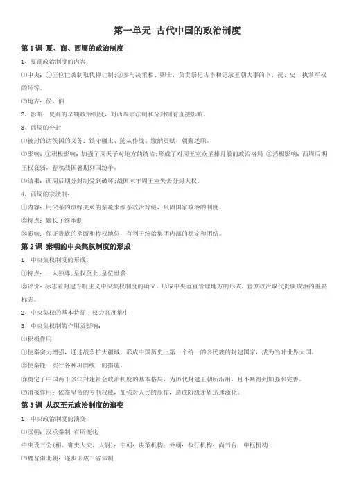 高中必修一历史知识点总结