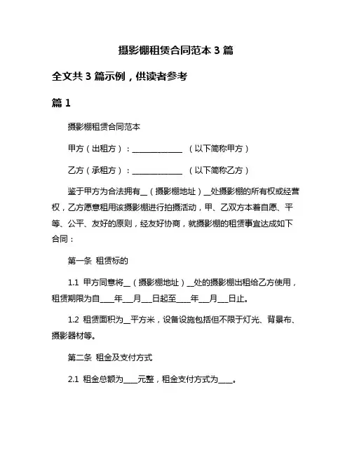 摄影棚租赁合同范本3篇