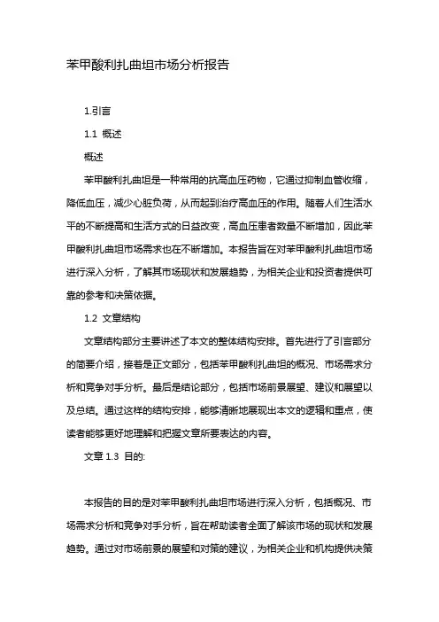 苯甲酸利扎曲坦市场分析报告