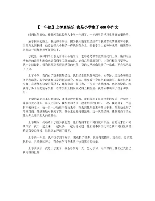 【一年级】上学真快乐 我是小学生了600字作文