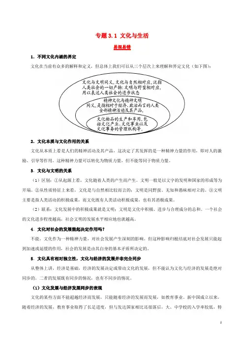 2019年高考政治二轮复习易混易错点归纳讲解专题3.1文化与生活