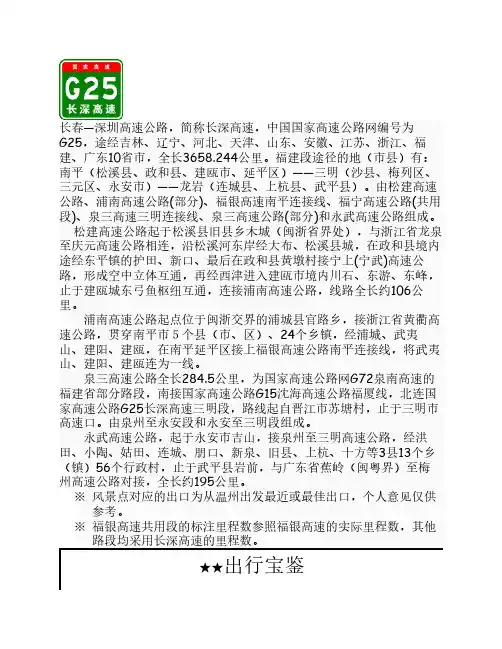 G25长深高速(福建段)出入口、服务区、里程数及风景区