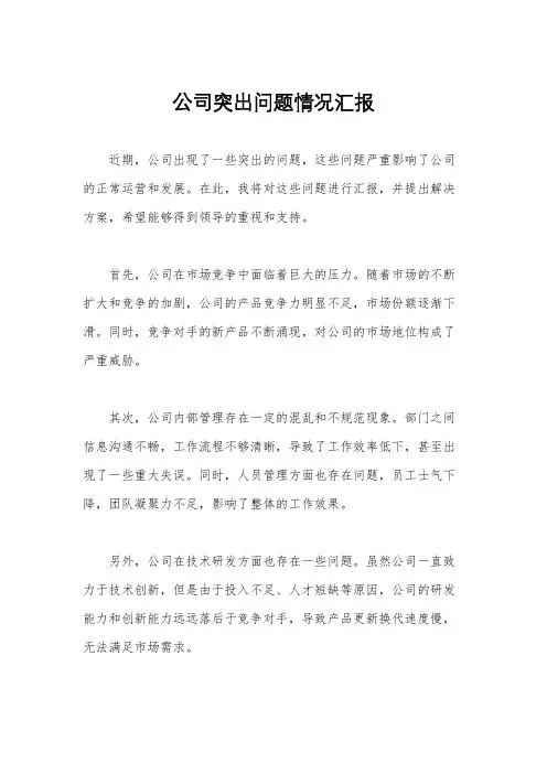 公司突出问题情况汇报