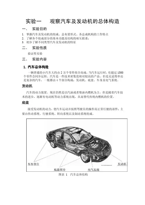实验一观察汽车及发动机的总体构造