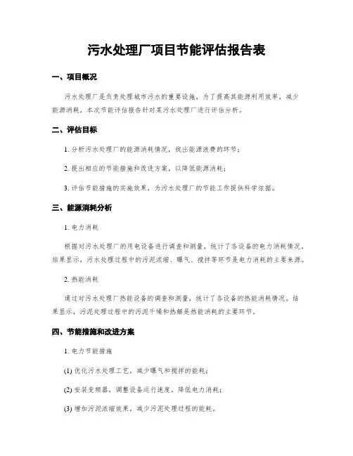 污水处理厂项目节能评估报告表