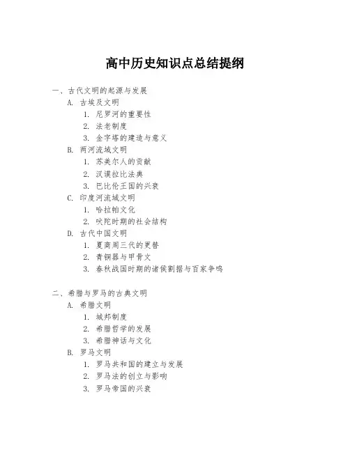 高中历史知识点总结提纲