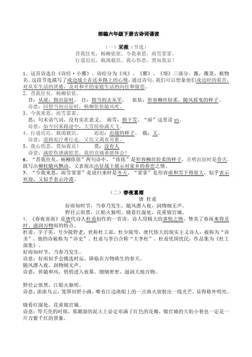 2020最新部编版小学语文六年级下册古诗词诵读(10首)知识点复习资料