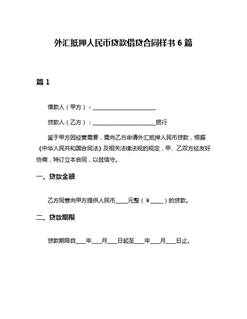 外汇抵押人民币贷款借贷合同样书6篇