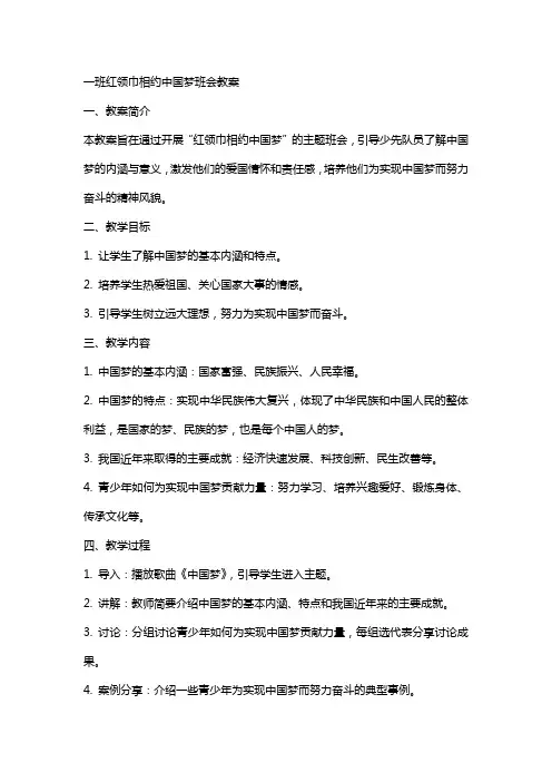 一班红领巾相约中国梦班会教案