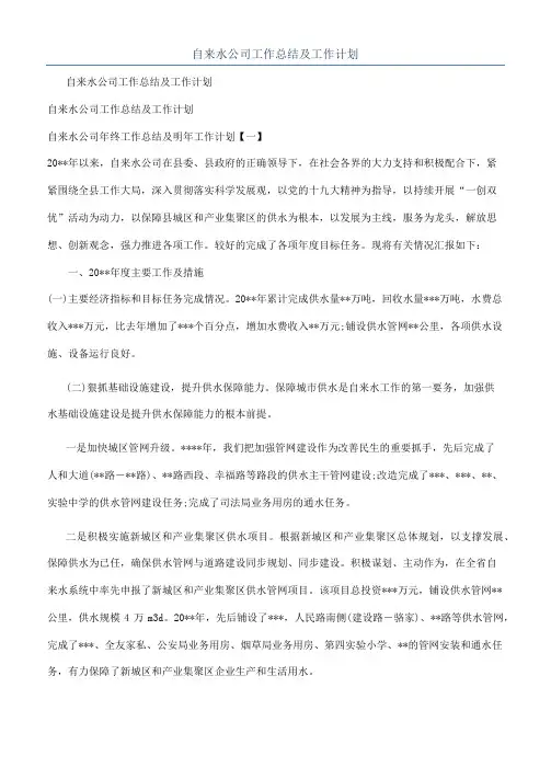 自来水公司工作总结及工作计划