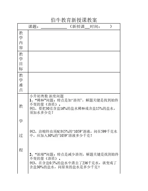 小升初：浓度问题_经典题型总结