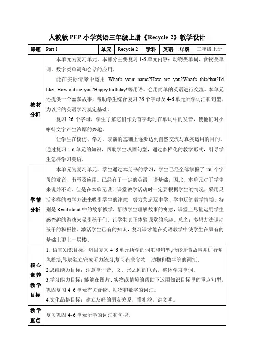 Recyle 2 Part 2教案 小学英语三年级上册 (人教PEP版)