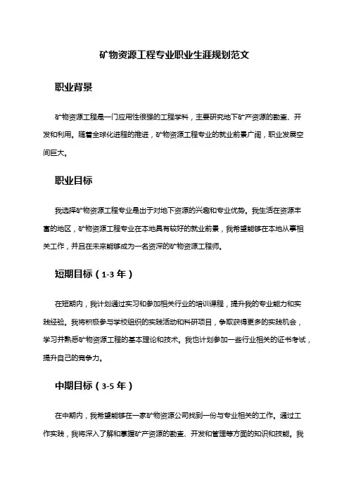 矿物资源工程专业职业生涯规划范文
