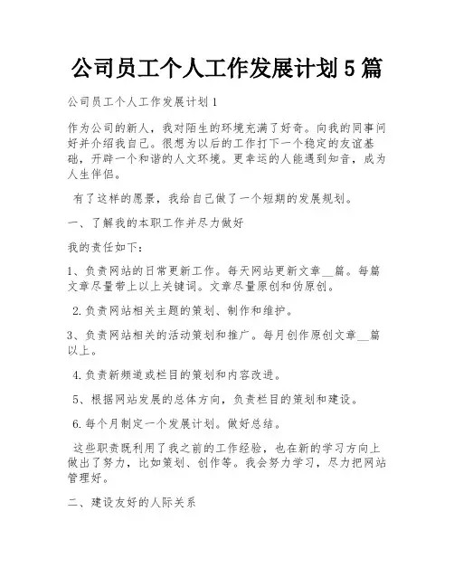 公司员工个人工作发展计划5篇