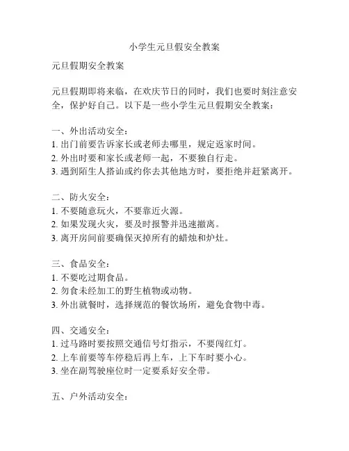 小学生元旦假安全教案