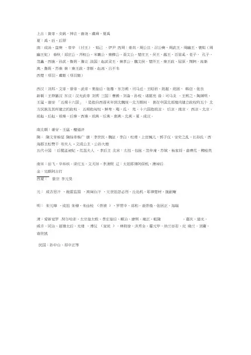 (完整版)各朝代重要历史人物