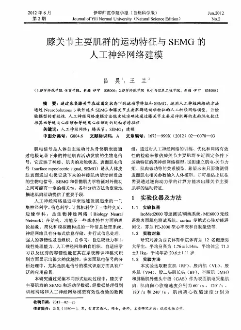 膝关节主要肌群的运动特征与SEMG的人工神经网络建模