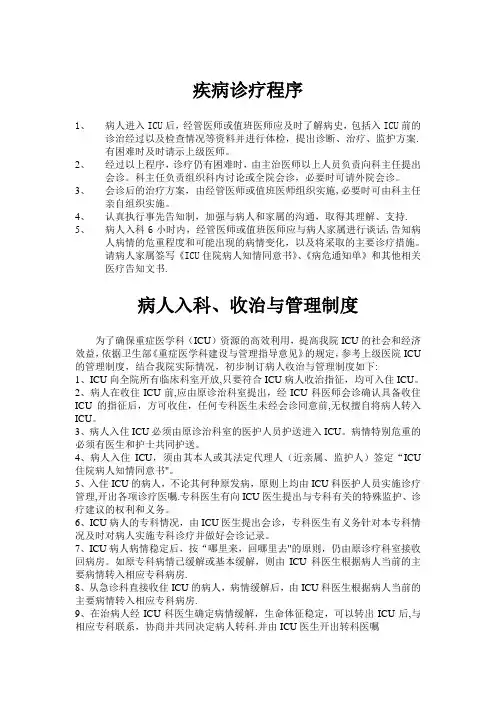 ICU收治标准