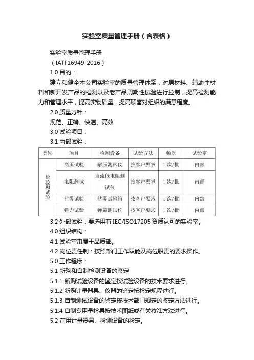 实验室质量管理手册（含表格）