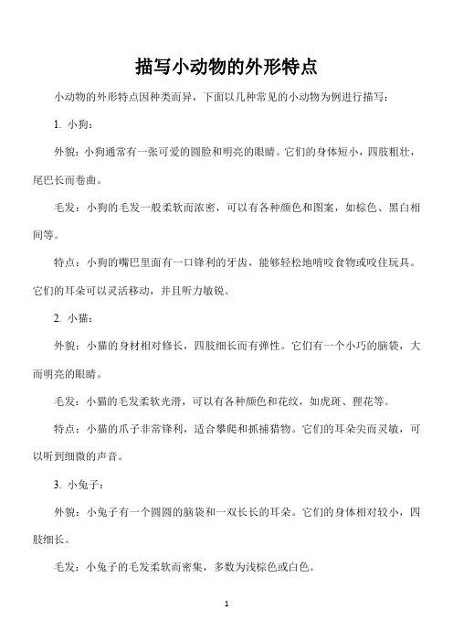 描写小动物的外形特点10