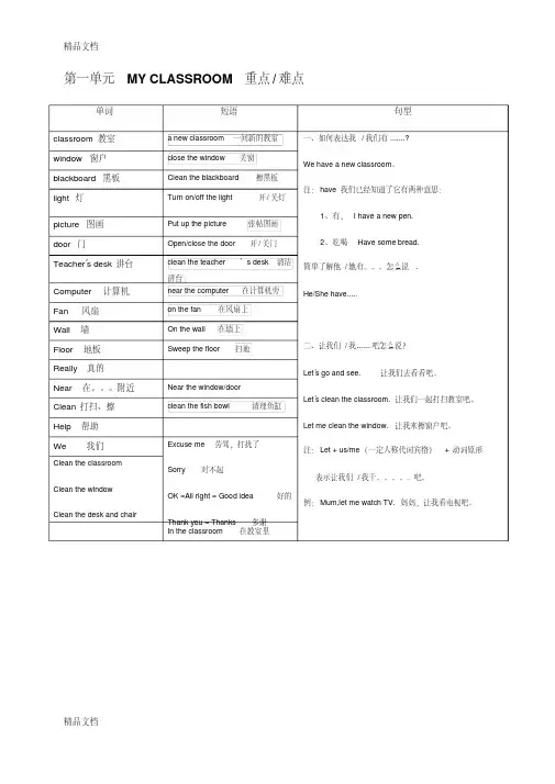 最新人教版小学四年级上册英语重点难点