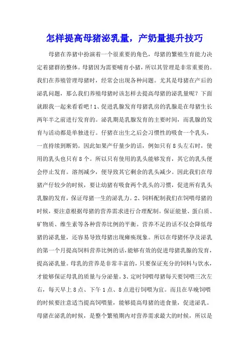 怎样提高母猪泌乳量,产奶量提升技巧