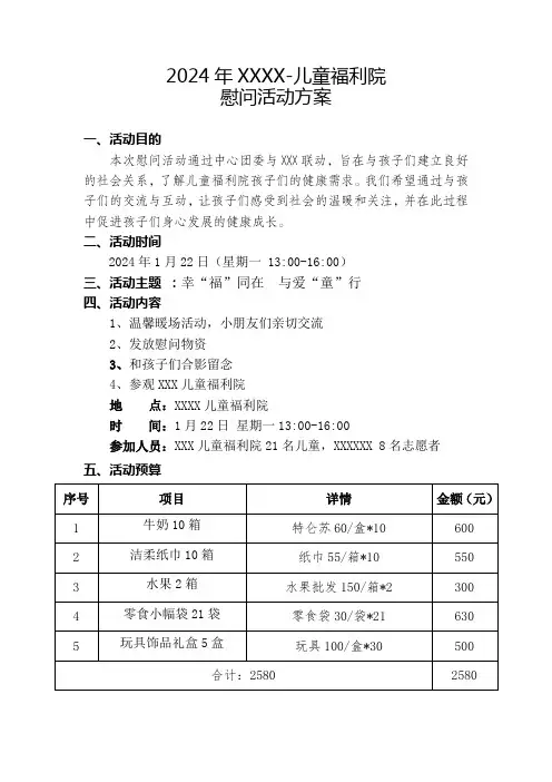 2024年儿童福利院慰问活动方案